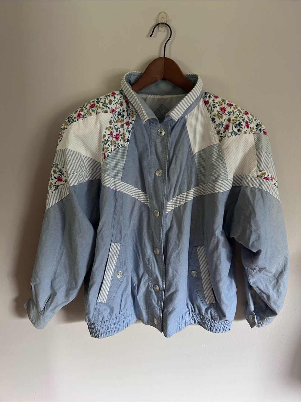 Vintage Stonybrook | patchwork shoulder pad button down bomber jacket